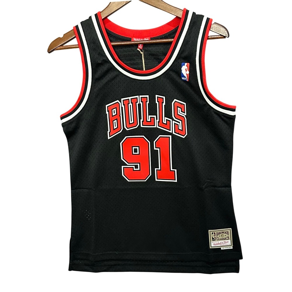 Mitchell Ness Chicago Bulls Dennis Rodman 91 Swingman Jersey Womens M Black Red